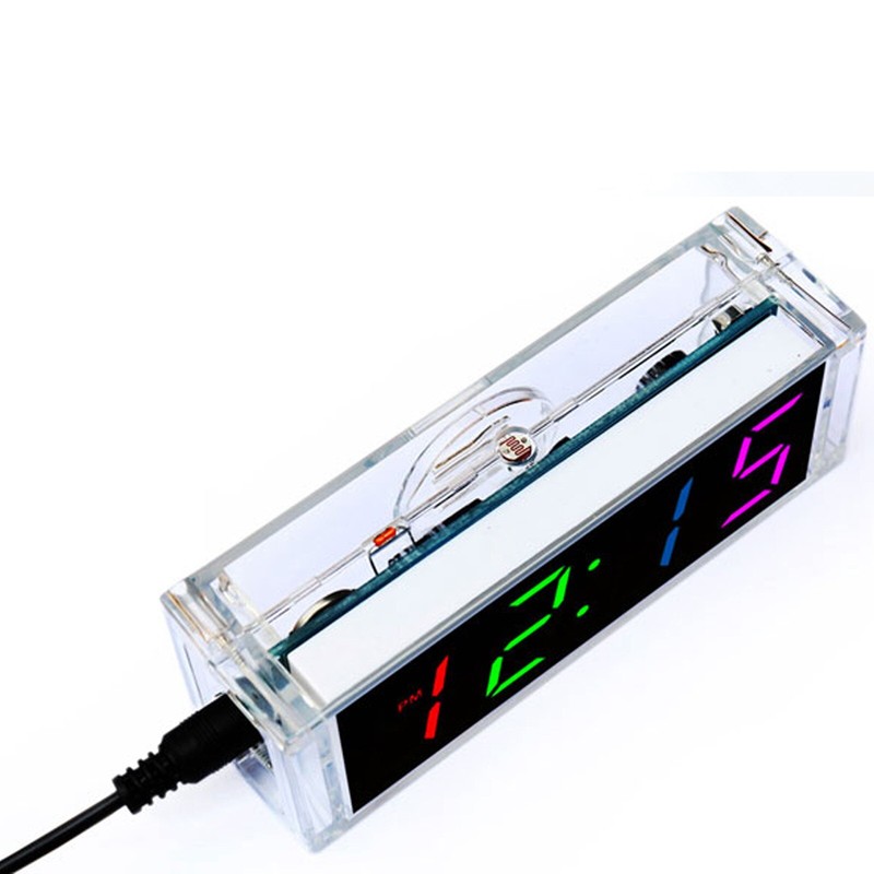DC5V Digital Colorful LED Electronic Clock DIY kit Soldering Board W/Clear Case gallery