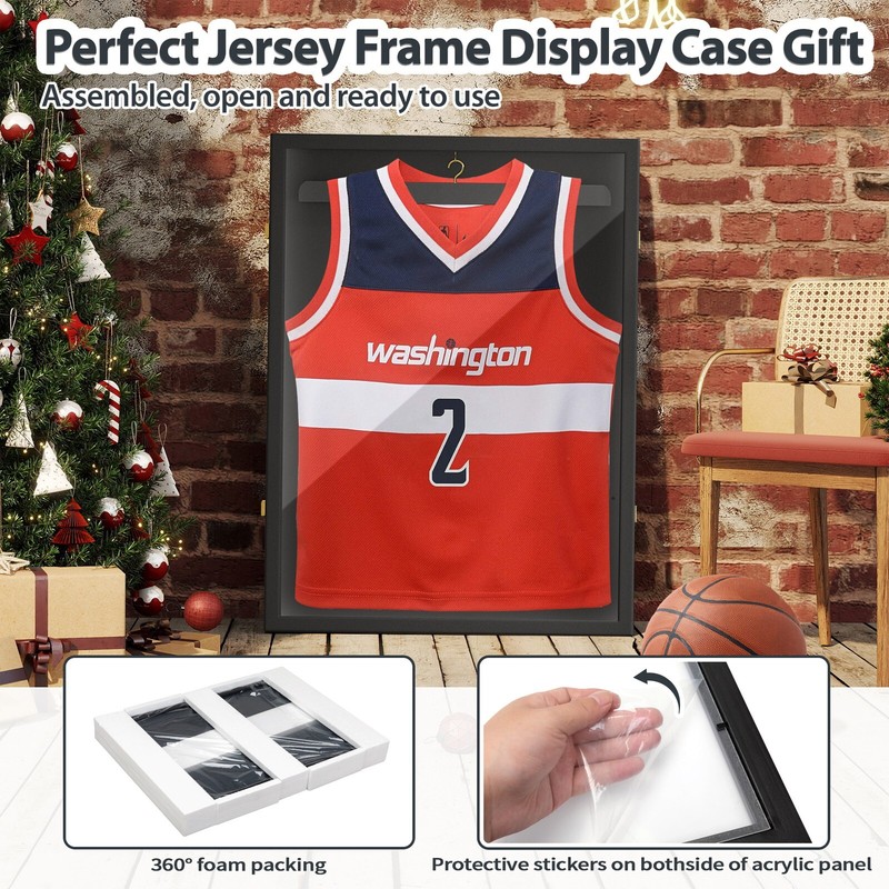 Sports Jersey Frame Box Display Case Rack Frame Locable Baseball Shadowbox Black gallery