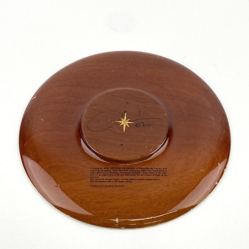 Signed Bibi Leon Hand Crafted Painted Mahogany Wood 14" Charger Plate or Tray gallery