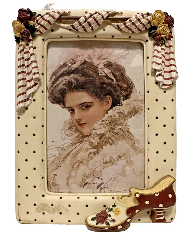 Resin Photo Frame w/ Reprint of 1909 Harrison Fisher Girl Print Shoe Drapery