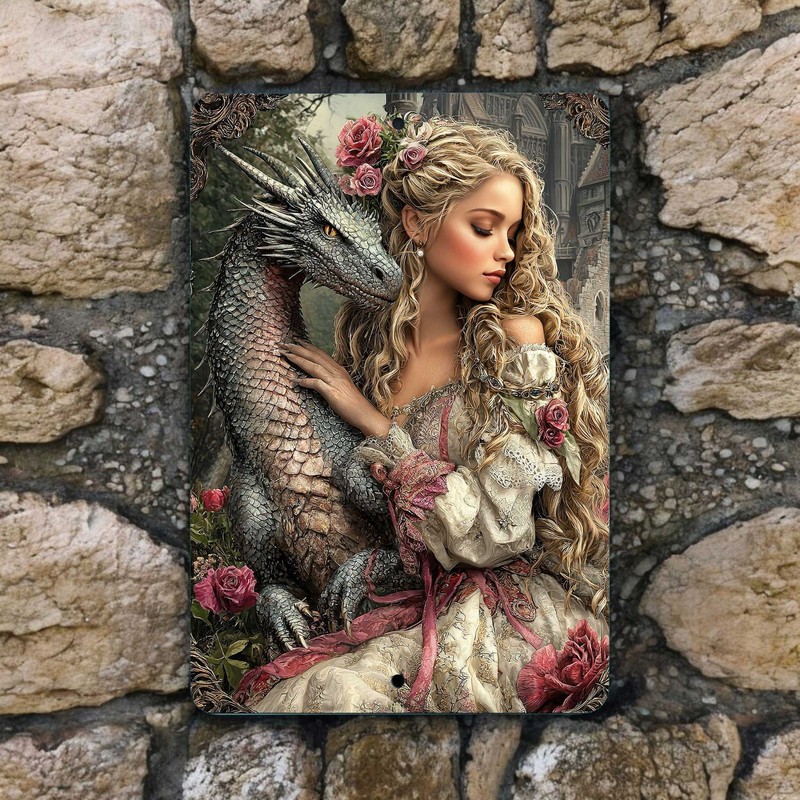 Dragon Maiden Metal Sign – 8×12 Fantasy Wall Art Print Indoor or Outdoor