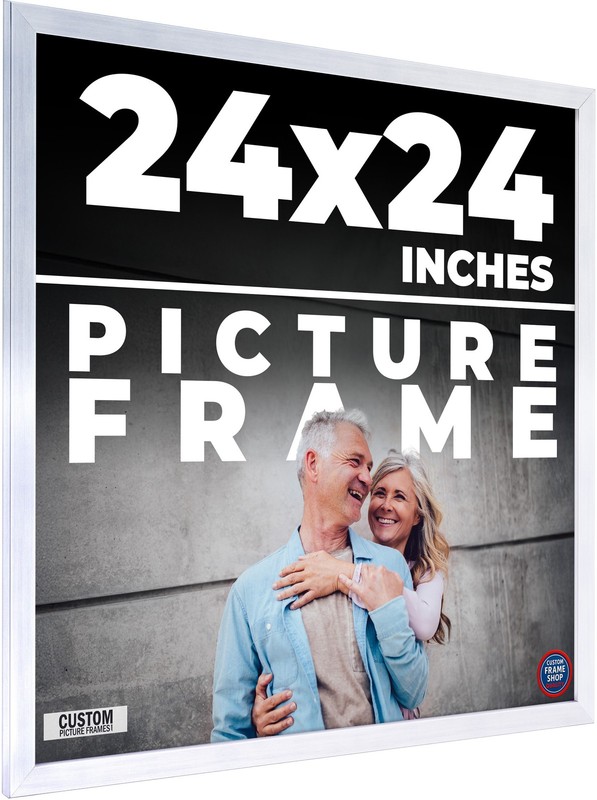 24×24 Frame Silver Real Wood Picture Frame Width 0.75 inches | Interior Frame De