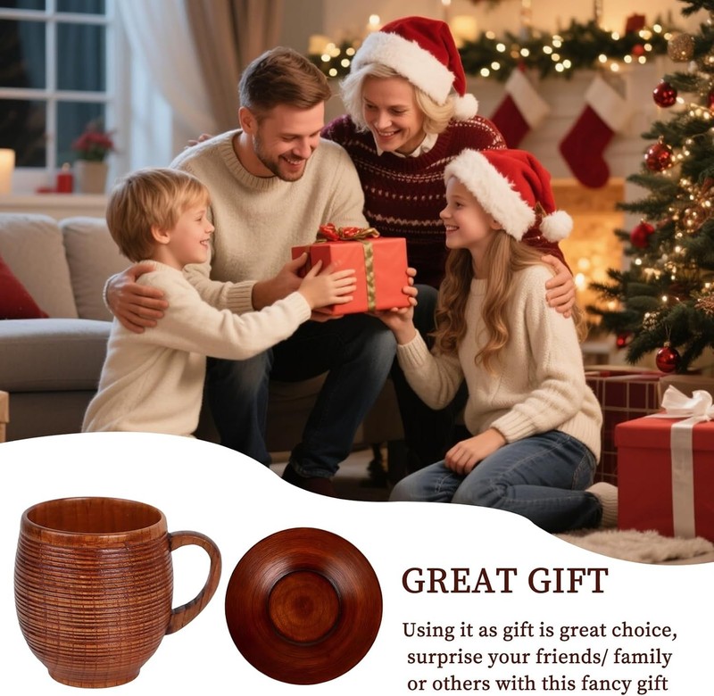 Wooden Mug Cup and Coaster Set, Sour Jujube Wood Cup with Handle & Saucer, gallery