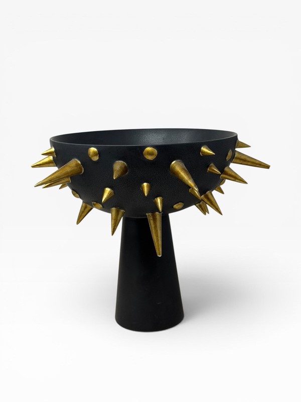 L’Objet Celestial Bowl on Stand Black & Gold Vase Spikes Modernist Vase As Is gallery