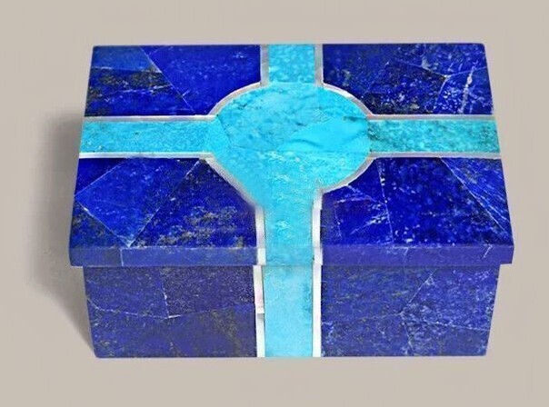 4″x3″x2″ Marble Jewelry Box Handmade Turquoise Inlay Lapis Art Personalized Gift
