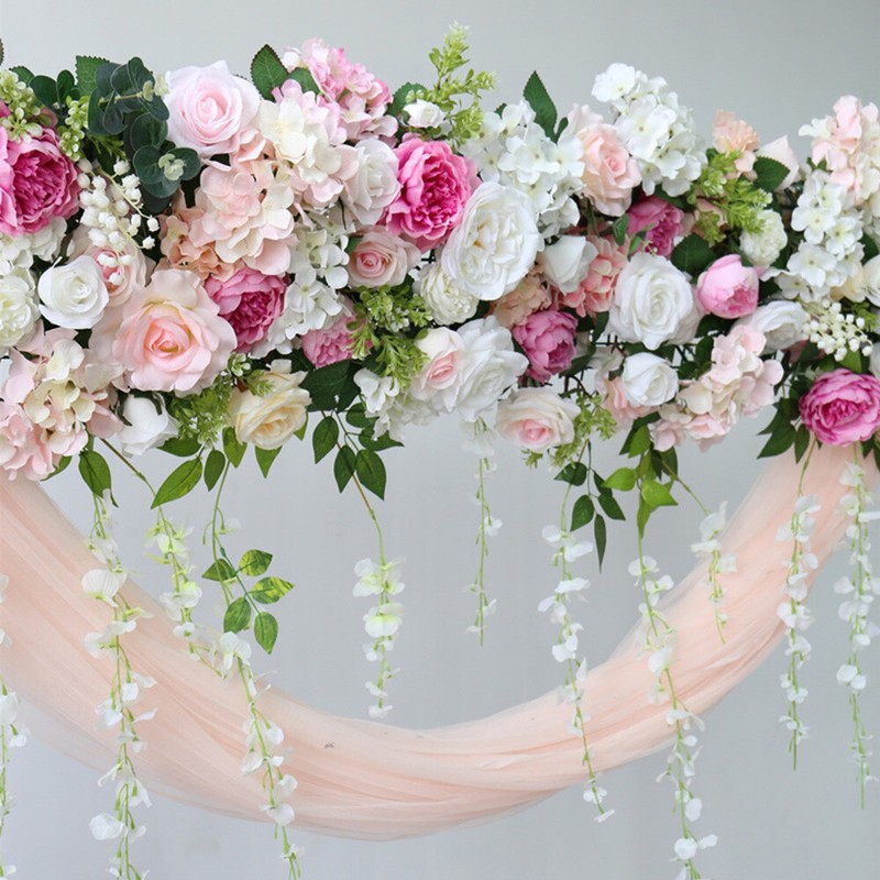 Wedding Scene Flower Décor Pink Rose Artificial Raw Arrangement Floral Table 1M