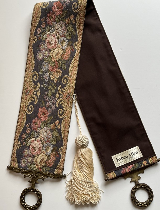 Vintage Ethan Allen Bell Pull Style Tapestry Wall Hanging W/ Original Hardware