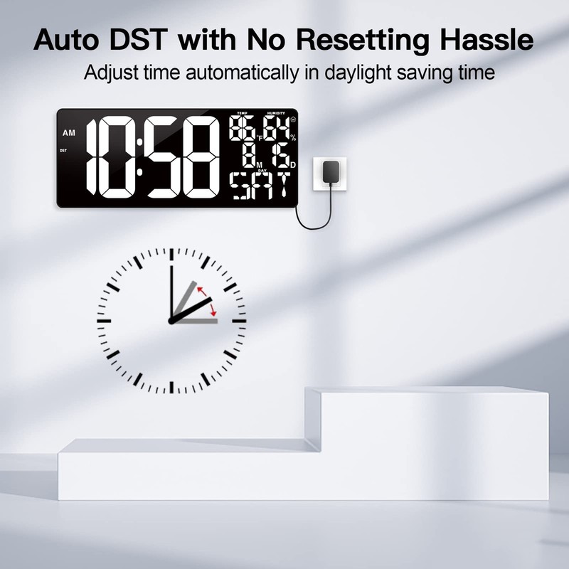 18 Inch Oversized Digital Wall Clock Remote Temperature Date White LED gallery