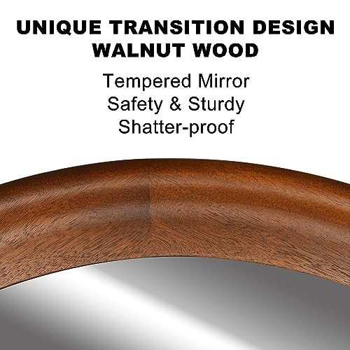 Round Wall Mirrors 24 Inch,Wood Rustic Decorative 24"L x 24"W Walnut Brown gallery