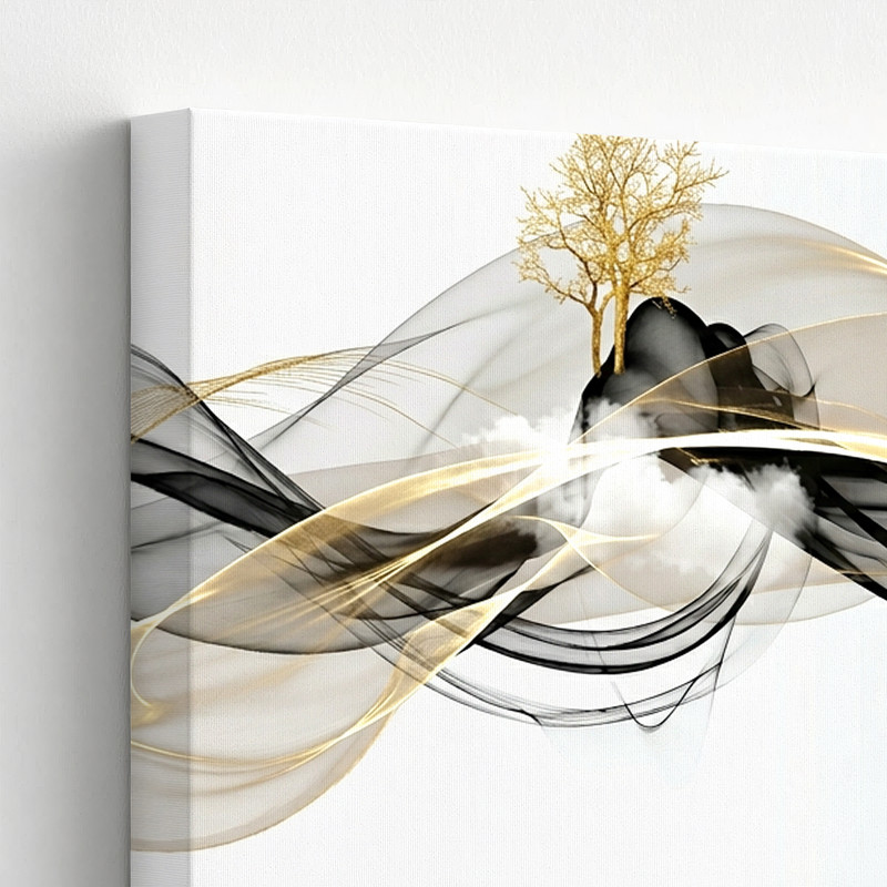 3 Pieces Modern Abstract Flowing Lines Black Gold Large Wall Art for Set Of 3 gallery