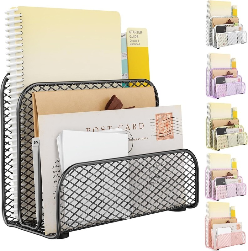 Versatile Tabletop Mail Organizer - Durable 3-Slot Metal File Holder in Black gallery