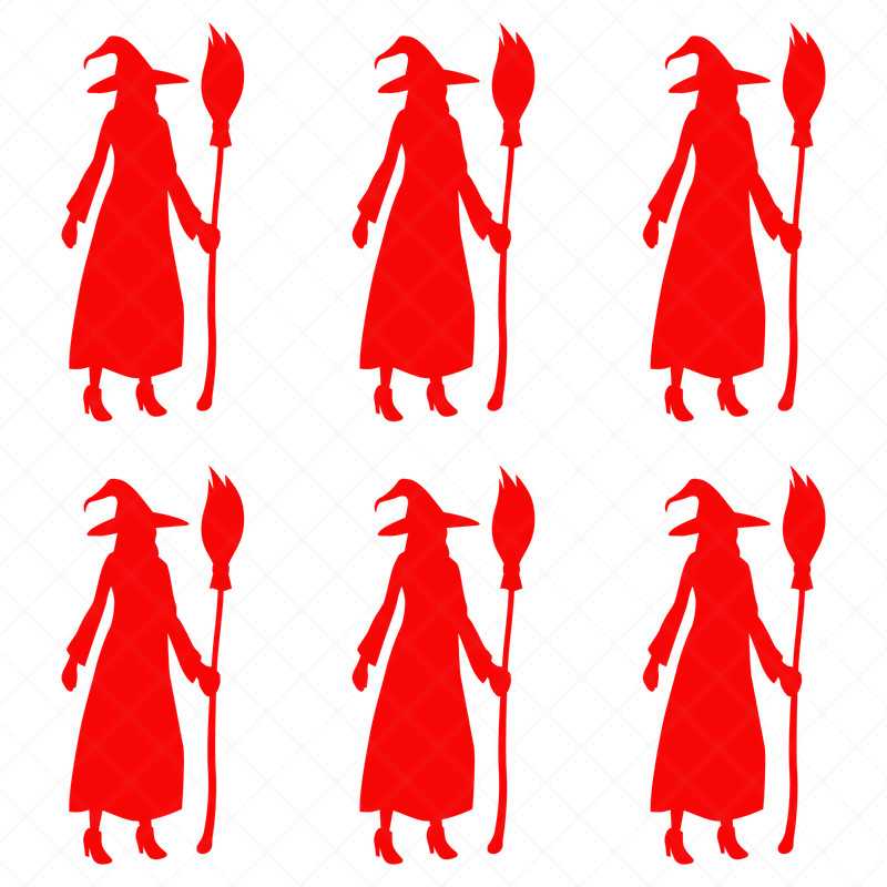 Set of 6 Witch with Broom Silhouette Decals | Halloween Window Stickers