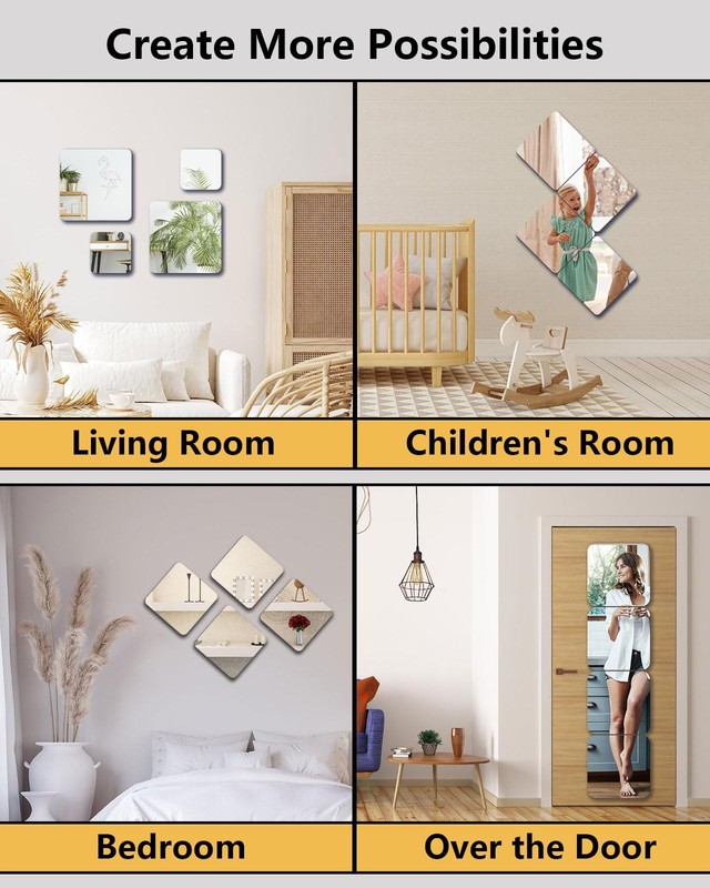 Unbreakable Mirror Tiles, 4PCS 10”x10” Peel And Stick 4pcs-10x10 inch, Silver gallery