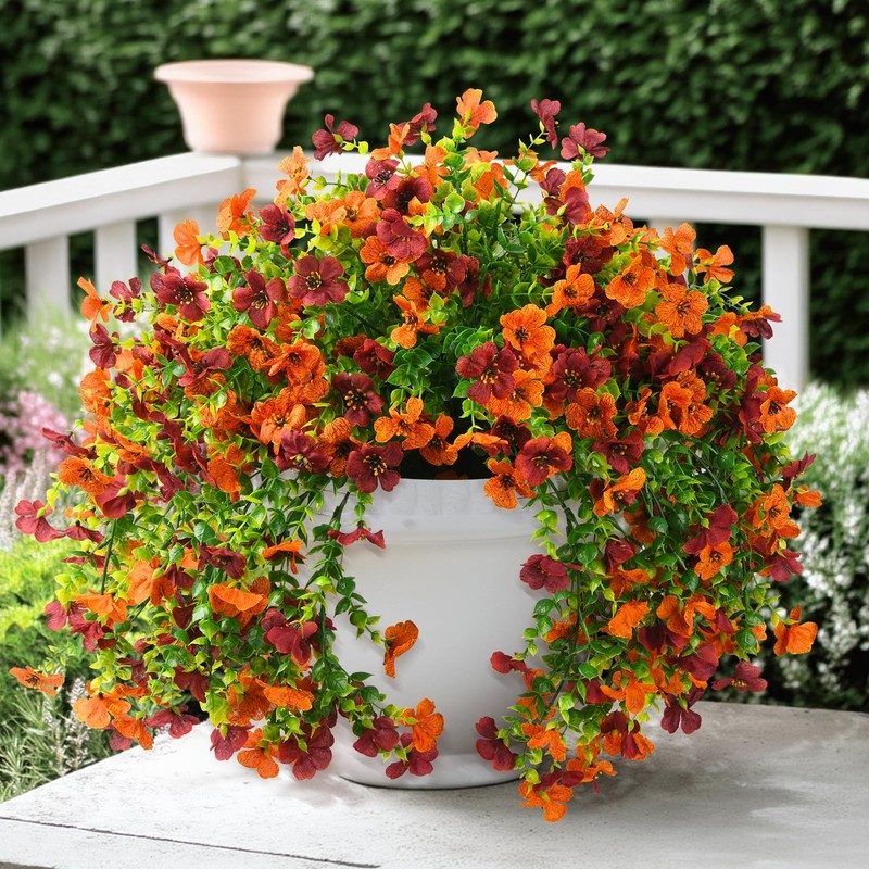 ZFProcess Artificial Hanging Flowers Plants for Outdoor Fall Decoration, 2PCS