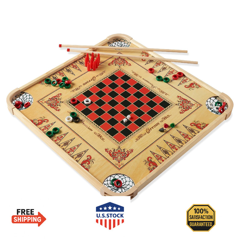 Carrom Board Game Set — Large Board Games for Adults & Children — Over 85 Board