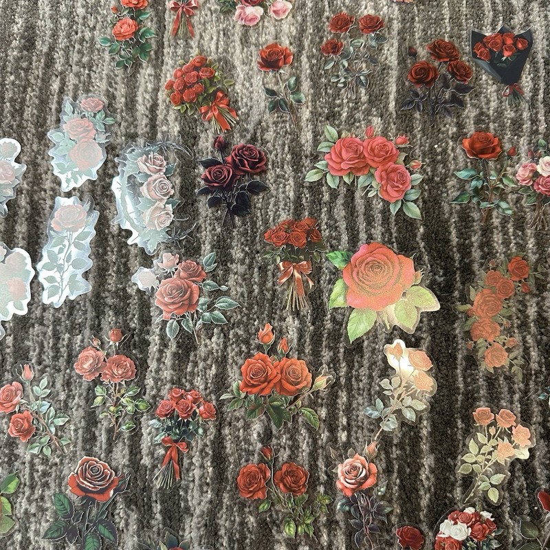 Rose Stickers 50 Flower Transparent Junk Journal Scrapbook Decals Retro New gallery