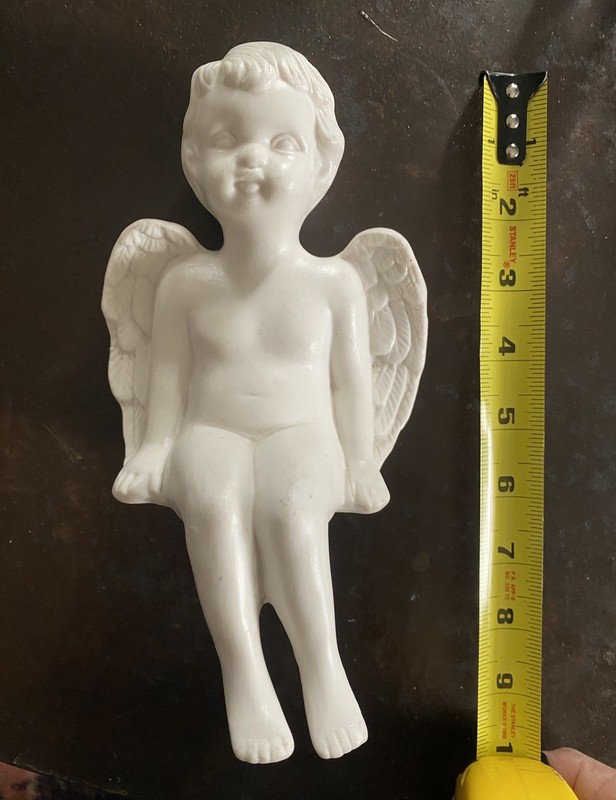 Vintage Ceramic Cherub Shelf Sitter Seated 10 X 3 Inches Tall. In Great Shape. gallery