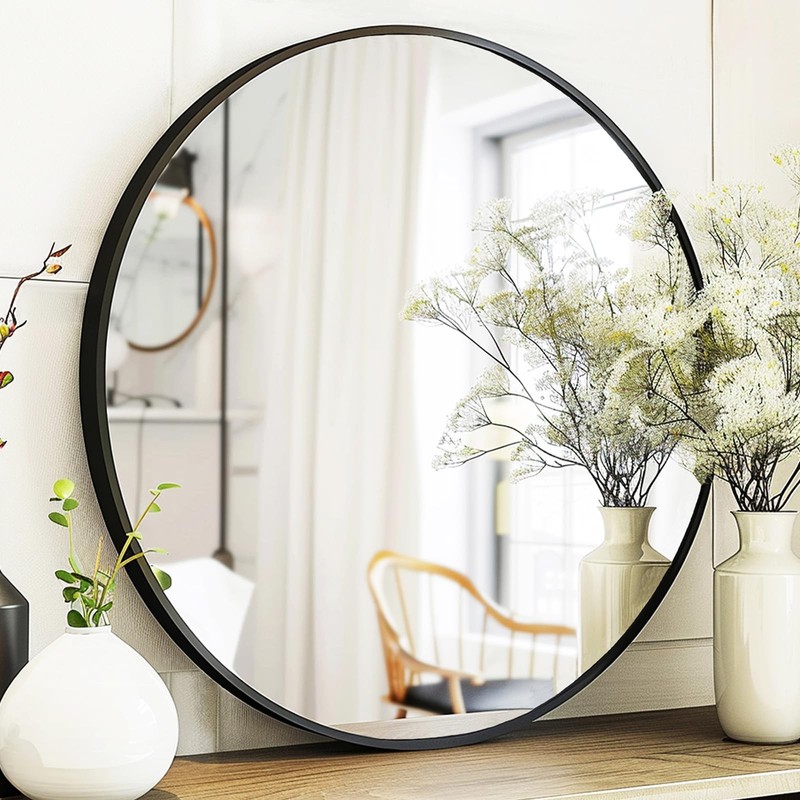Sunniry Black Round Mirror, Mirror 24 inch, 24″L x 24″W,