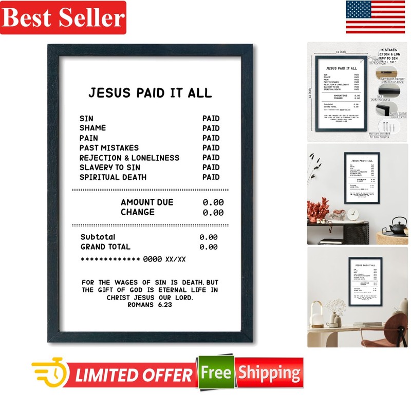Romans 6:23 Wall Art 16x11in Jesus Paid It All Bible Verse Decor