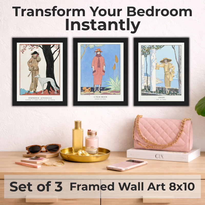 Coastal Wall Art Set of 3 Framed 8x10 Vintage Fashion French Poster Decor Barbie gallery