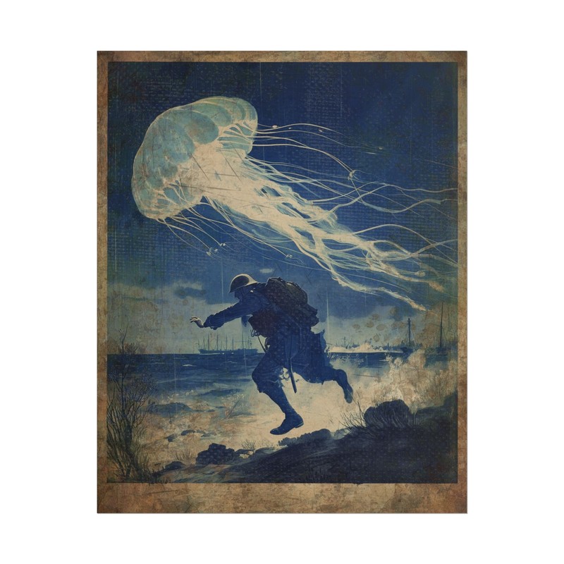JELLYFISH UFO Military Wall Art, Retro Sci-fi Poster, Nautical USO Navy Decor