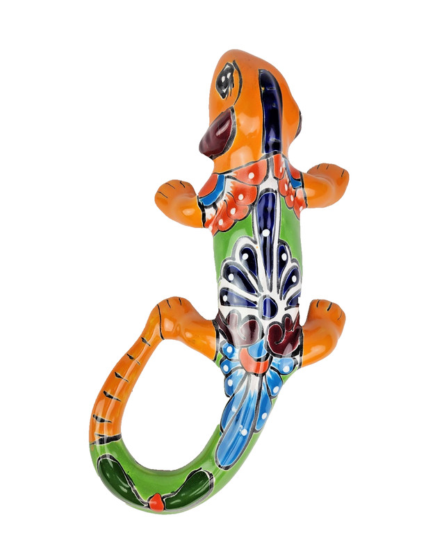 Orange Talavera-Style Iguana Handcrafted Mexican Folk Art Ceramic Figurine