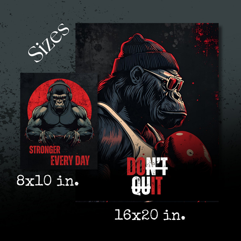 Motivational Gorilla Gym Poster Set Workout Wall Art Print for Home Fitness Room gallery