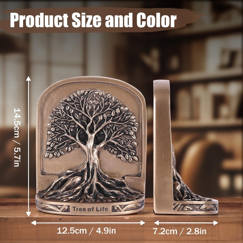 Antique Bronze Color Tree of Life Bookends Set, 2 Non-Skid Heavy Bookends for... gallery