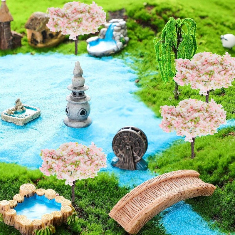 8pcs Cherry Blossom Tree Model, Artificial Blossom Cherry Tree Scenery Model gallery