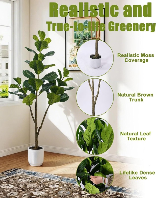 5FT Fiddle Leaf Fig Artificial Tree Silk Fake Ficus Tree with White Planter NEW gallery