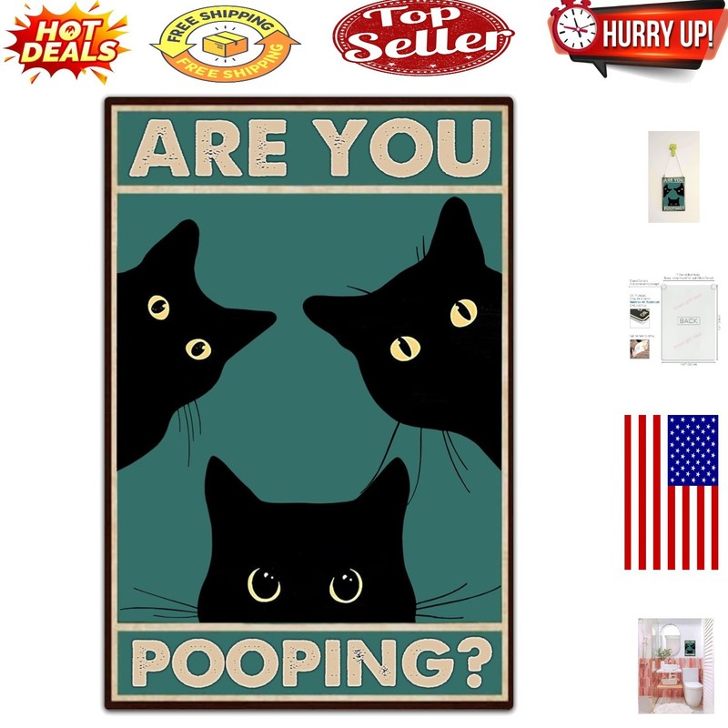 Humorous Black Cat Bathroom Wall Art - Vintage Gothic Decor