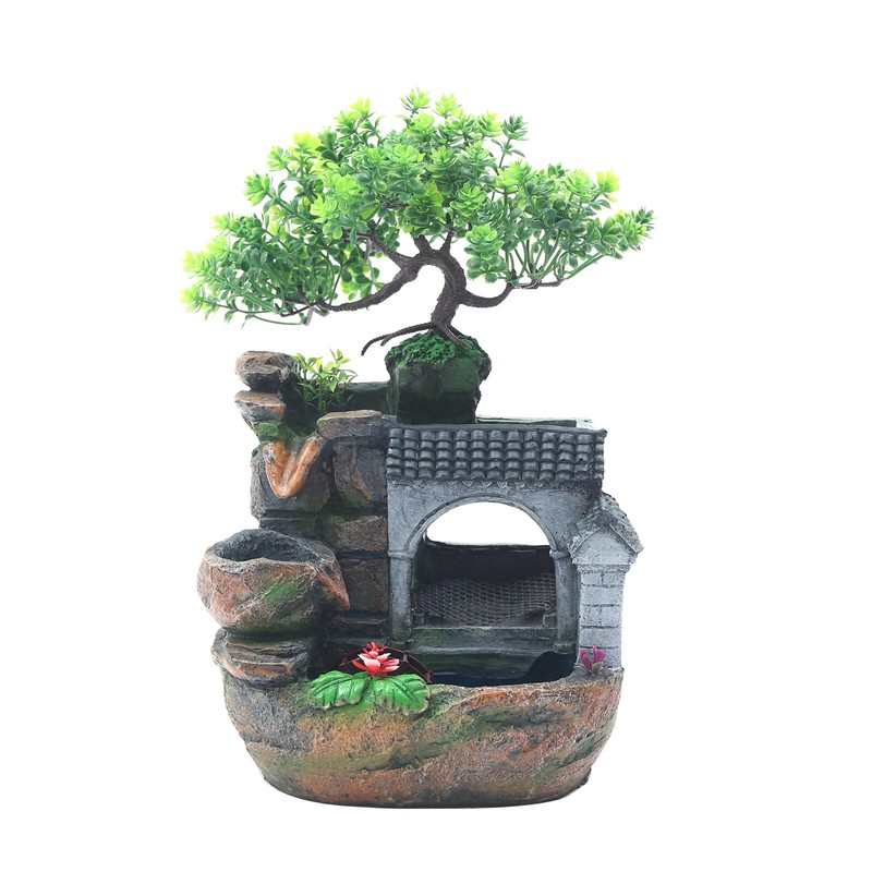 Tabletop Fountain Waterfall Fountain Resin Desk Decor for Home Office Bedroom gallery