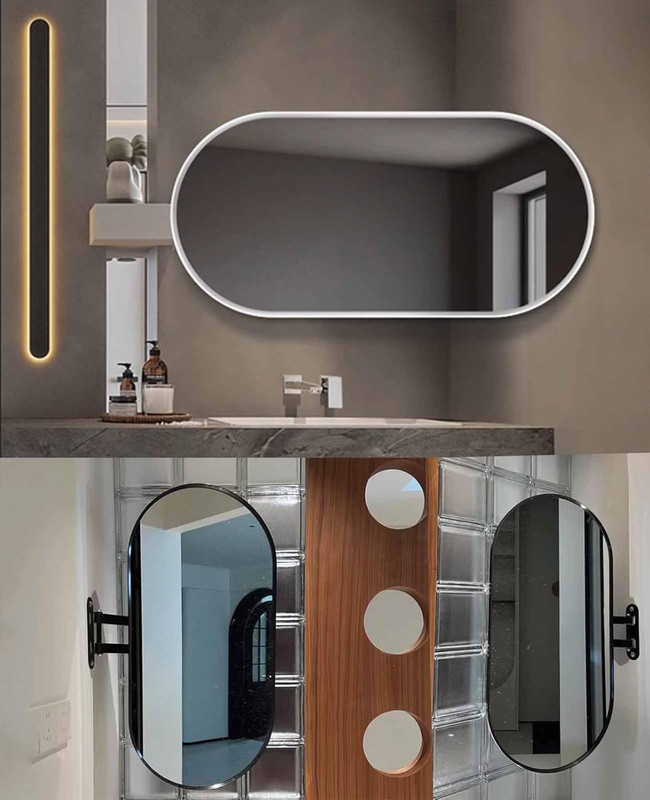 Adjustable Swivel Corner Bathroom Mirror with Black Aluminum Frame, 27x16in gallery