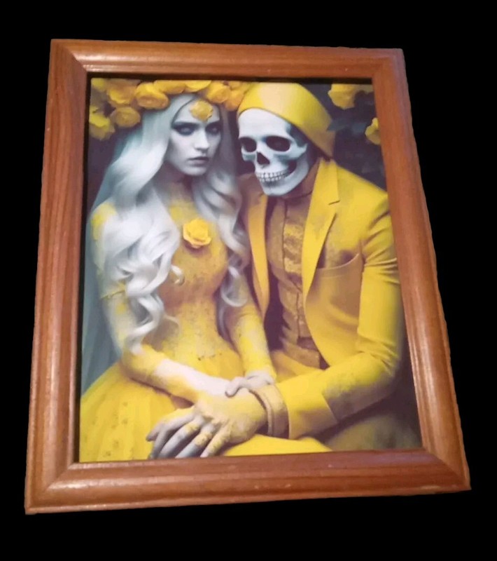 Skull Couple Art Print 8×11 UNFRAMED Goth Macabre Romance Dia De Los Muertos