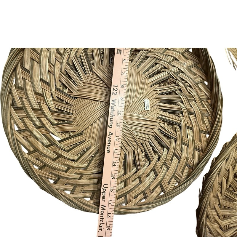 Vintage Handwoven Rattan Wicker Wall Baskets Set of 3 Boho Coastal Decor gallery