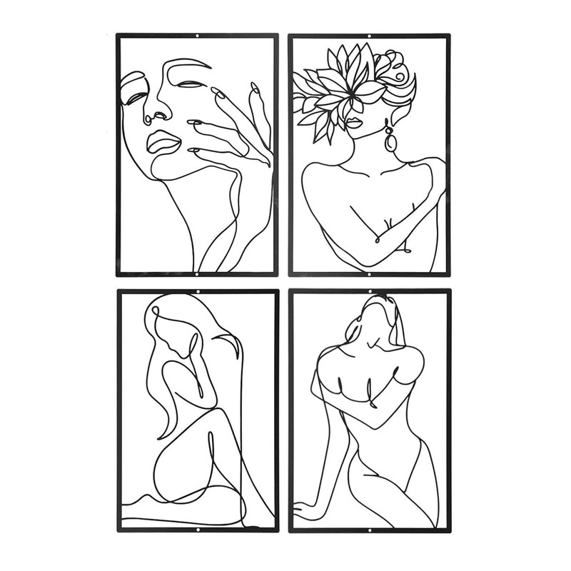 4 PCS Black Metal Modern Wall Decor Abstract Women Shape Line Art Hanging