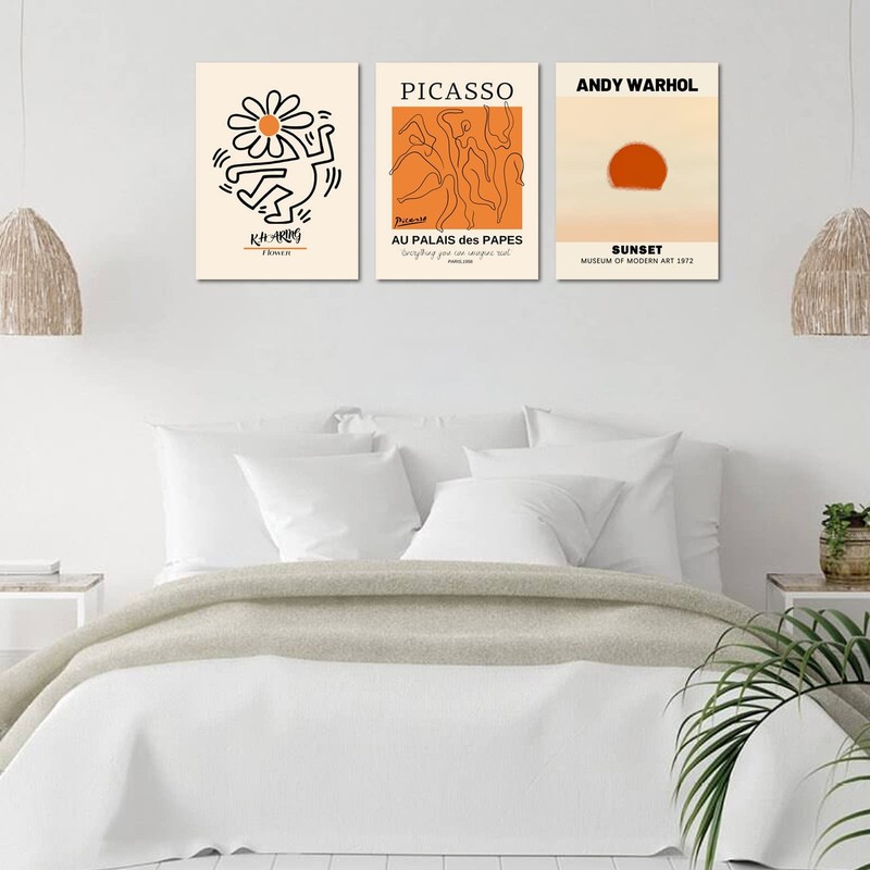 Abstract Wall Art Prints Set of 3, Framed Canvas Wall Art Geometric Line Suns... gallery