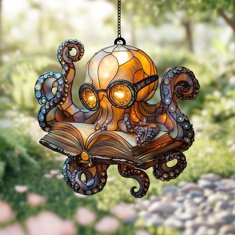 Reading Octopus Acrylic Suncatcher – Cute Nerdy Sea Creature with Book gallery