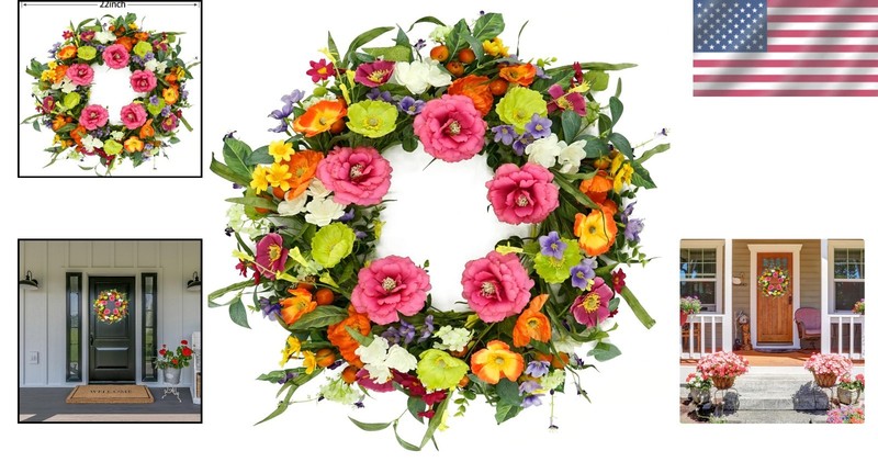 Handcrafted 22'' Colorful Wreath - Perfect for Festivals and Special Occasions gallery