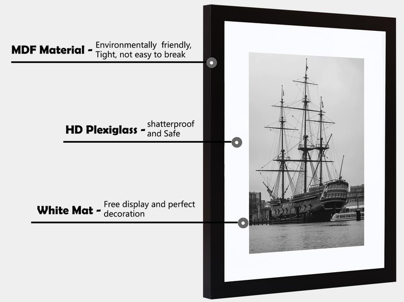 PEALSN 9x12 Picture Frame, Display Pictures 6 x 8 with Mat or 9 x 12 Without ... gallery