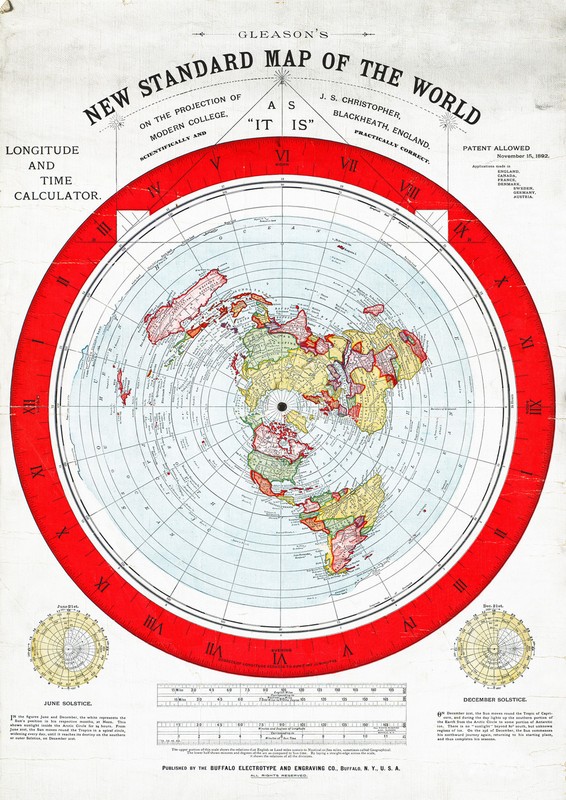 Flat Earth Map + Patent + Verso Key Alexander Gleason's 1892 Standard World Map gallery
