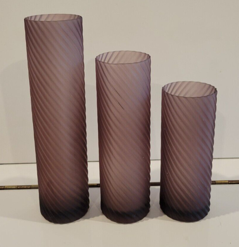 3 AMETHYST BALOS MOUTHBLOWN GLASS CYLINDER VASES SM MED LG 6 7.25 9 INCHES