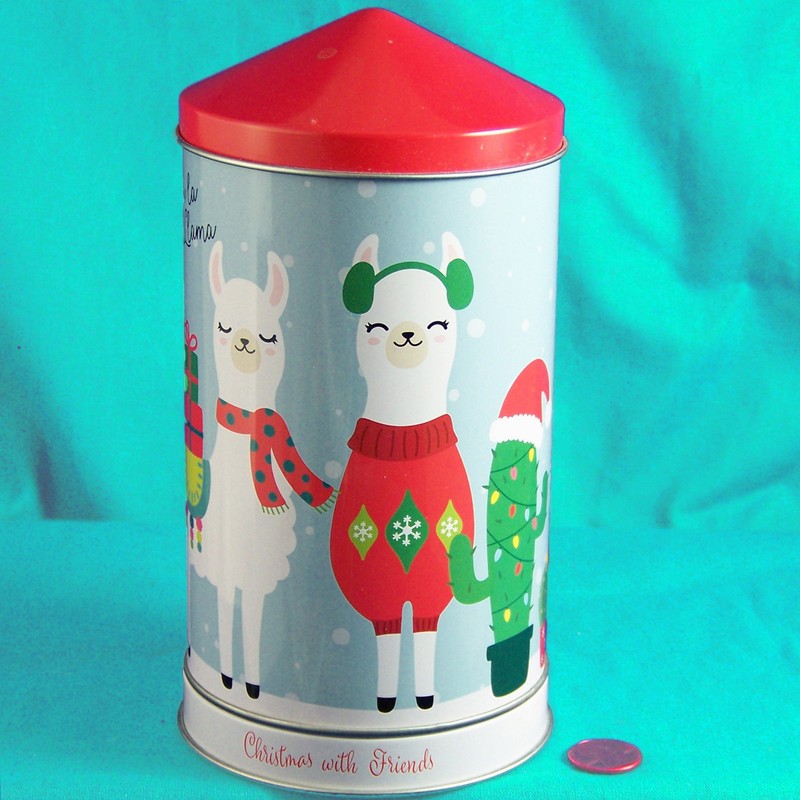 Tin Cookie Empty Llama Spinning Music Box Metal Can Holiday Container 7,1/4″Tall