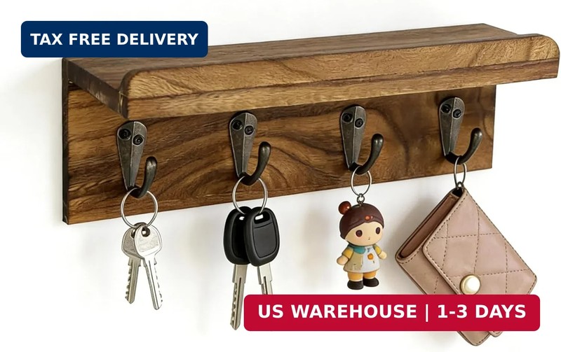 Gulex Key Holder Wall Mount, Rustic Wooden for Organize Keys and Mail