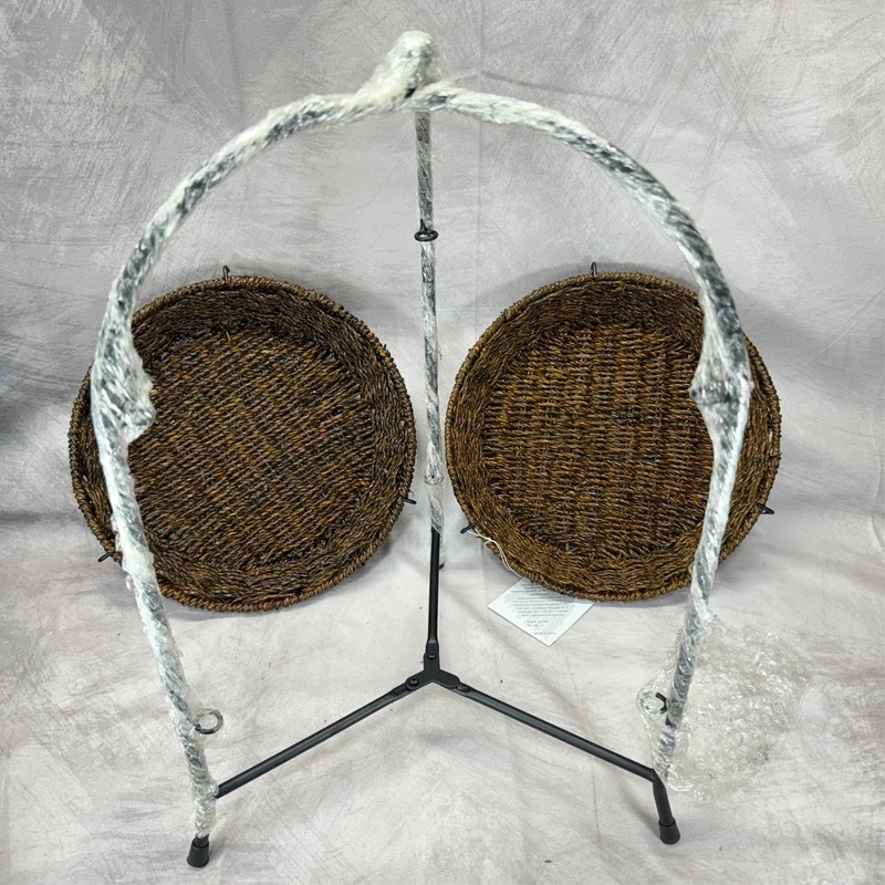 SIGNATURE HOMESTYLES 2-Tier Seagrass Basket Stand Hanging Metal Frame NEW gallery