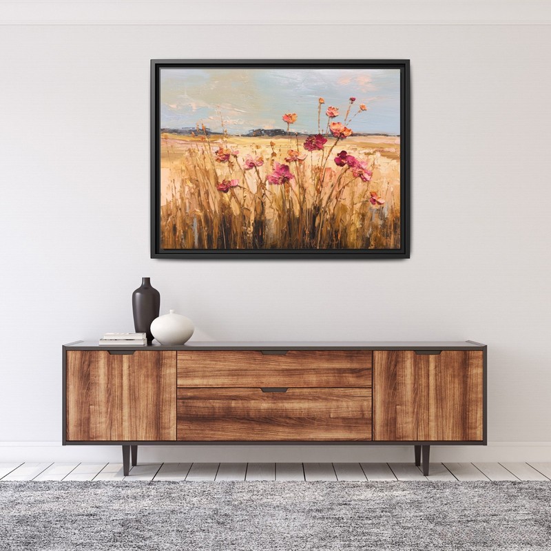 Rustic Countryside Pink Wildflower Field Art, Abstract Prairie Meadow Canvas Art gallery