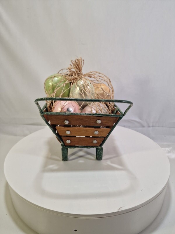 Wood And Metal Tabletop WHEELBARROW with Easter Eggs, Handmade In Philippines,B9 gallery