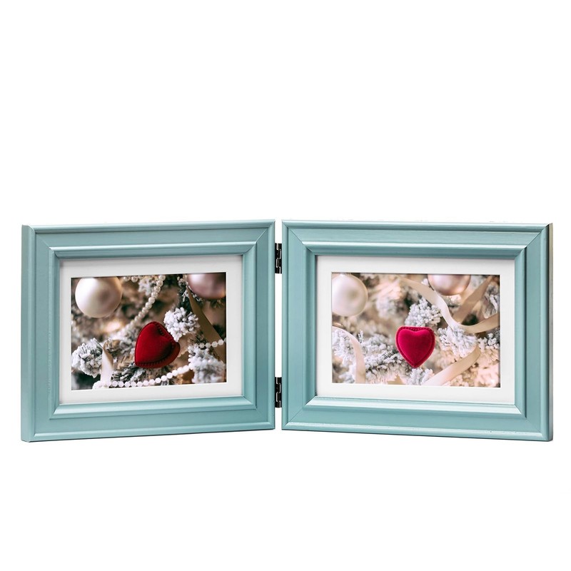 5x7 Double Picture Frame Horizontal Hinged Pine Wood Folding Photo Frame with...