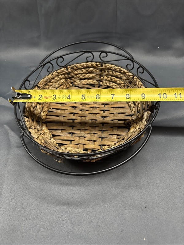 Black Metal & Woven Wicker Basket - Double Handle - Rustic Farmhouse Decor gallery