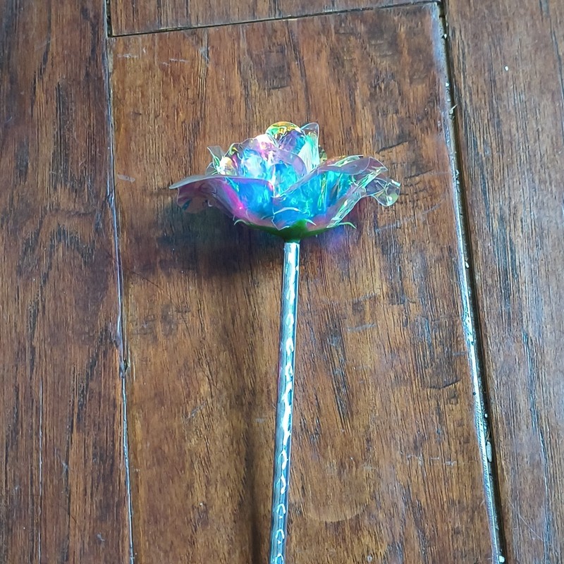 Artificial Multicolor Rose Flower Picks, Iridescent Foil/Plastic Stems gallery